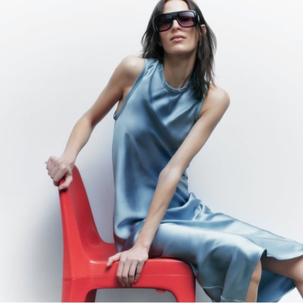 ZARA Blue Satin Long Dress